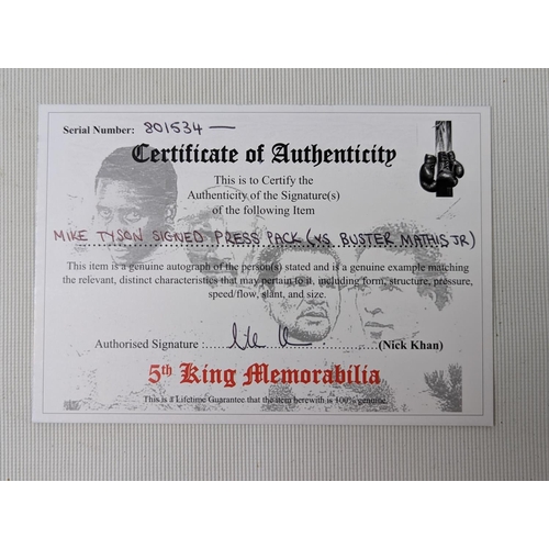 180 - Mike Tyson signed Press Pack (vs Buster Mathis JR) 5th King Memorabilia Certificate of Authenticity ... 