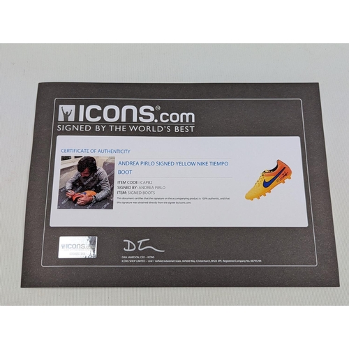 45 - Andrea Pirlo Signed Yellow Nike Tiempo Football Boot Certificate of Authenticity ICAPB2 by Icons.com