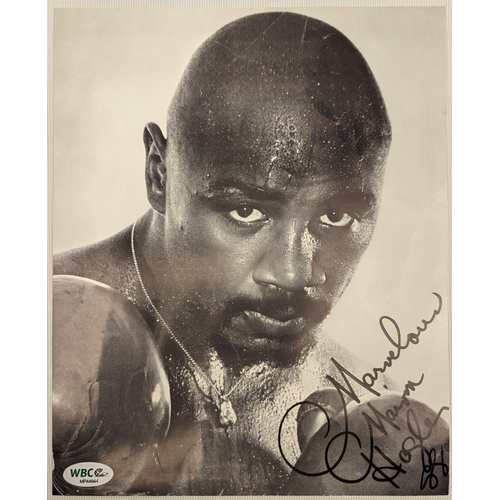 76 - Marvellous Marvin Hagler signed B&W photograph, October 4th 2017 WBA Certificate of Authenticity inc... 
