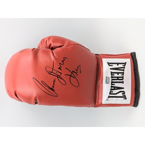 95 - Red Everlast Boxing Glove, signed by Thomas Hitman Hearns 5th King Memorabilia Certificate of Authen... 