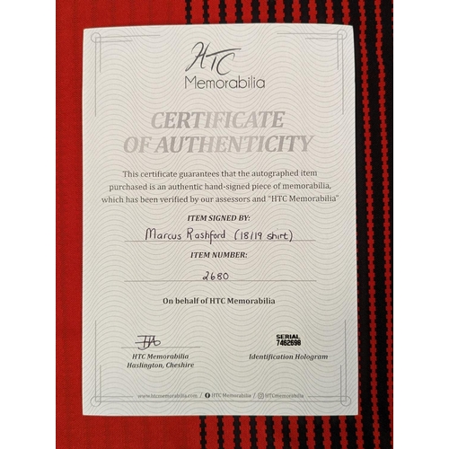 226 - Manchester United 18/19 Football top signed by Marcus Rashford Certificate of Authenticity by HTC 26... 