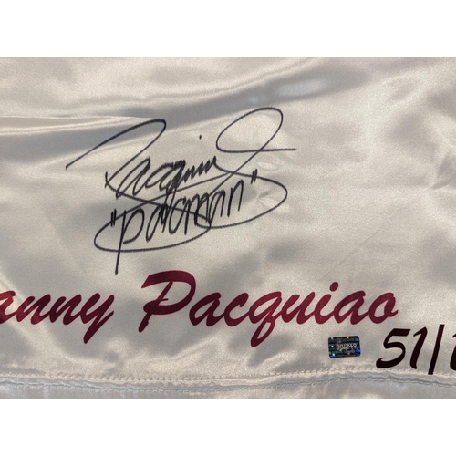 230 - Manny Pacquiao signed white limited edition boxing trunks 51/100 5th King Memorabilia Certificate of... 