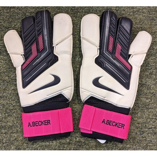 280 - Pair of Nike Brand Alisson Becker 2013 Season Game worn gloves  with auction print out from Juliens ... 