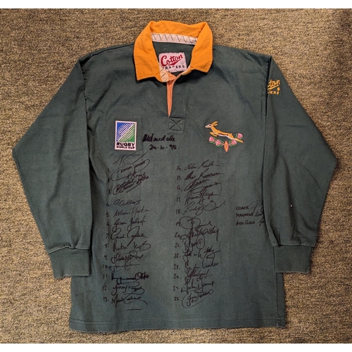 287 - A Rare South African Rugby World Cup Jersey 1995 signed by full team and Nelson Mandela Certificate ... 