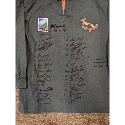 287 - A Rare South African Rugby World Cup Jersey 1995 signed by full team and Nelson Mandela Certificate ... 