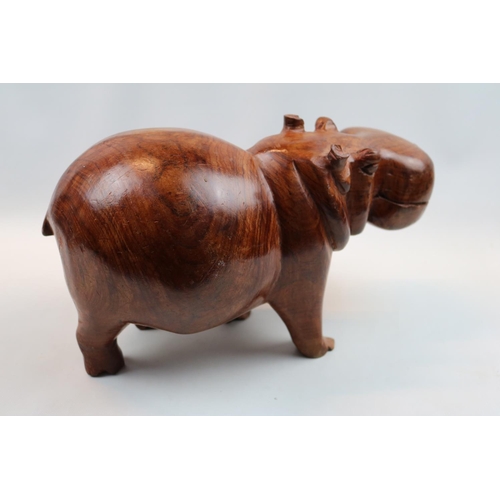 50 - Large Hardwood carved figure of a Hippo 22cm in Height