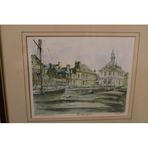 126 - Framed watercolour of the Windmill at Cley by Adrian Taunton dated 1992, Framed print of Brugge and ... 