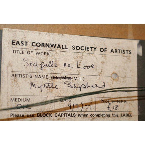 130 - Framed Oil by Myrtle Shepherd 'Seagulls Near Looe East Cornwall Society of Artists dated 1977 and Sy... 