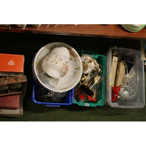 162 - 3 Boxes of assorted Ceramics and bygones inc. Aynsley Dial Telephone, Oak Tantalus etc