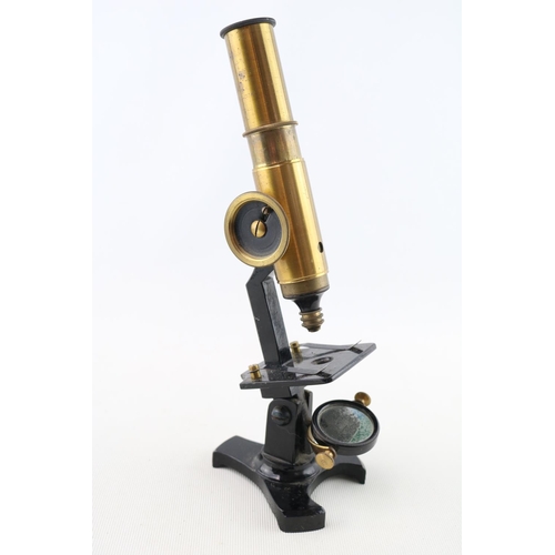 75 - Early 20thC Brass and Tole Students Microscope with boxwood case and accessories