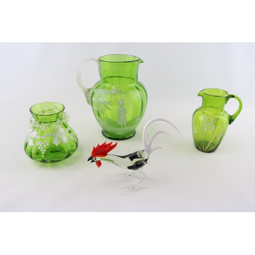 76 - Collection of Late Victorian Green coloured glassware in Mary Gregory style and a European glass fig... 