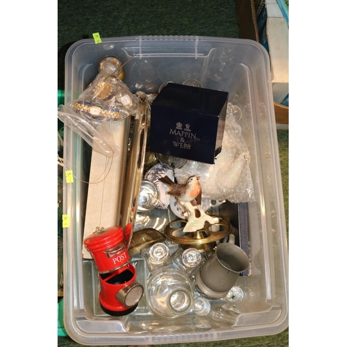 162 - 3 Boxes of assorted Ceramics and bygones inc. Aynsley Dial Telephone, Oak Tantalus etc