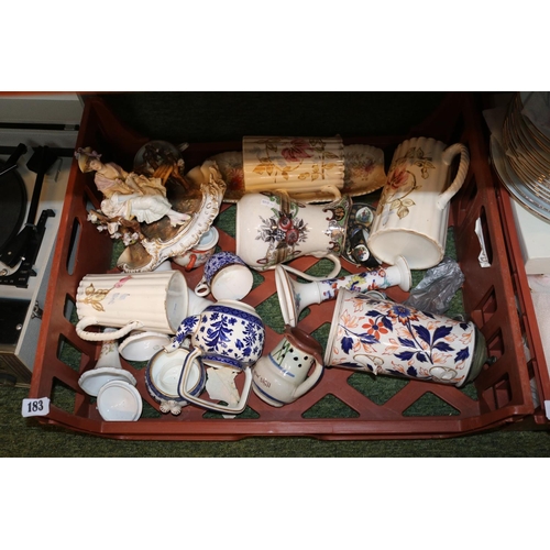 183 - Collection of 19thC and later European ceramics inc seated figure on bench with under glaze marks to... 