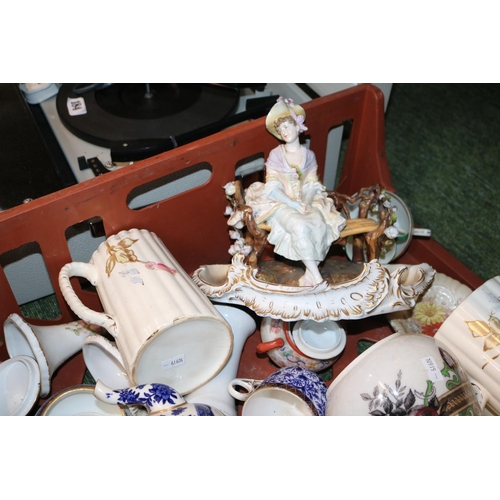 183 - Collection of 19thC and later European ceramics inc seated figure on bench with under glaze marks to... 