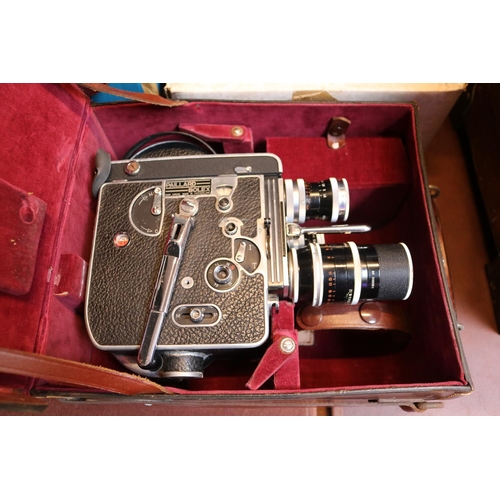 196 - A Bolex Paillard Cine camera, various accessories, instructions, in fitted leather case and assorted... 