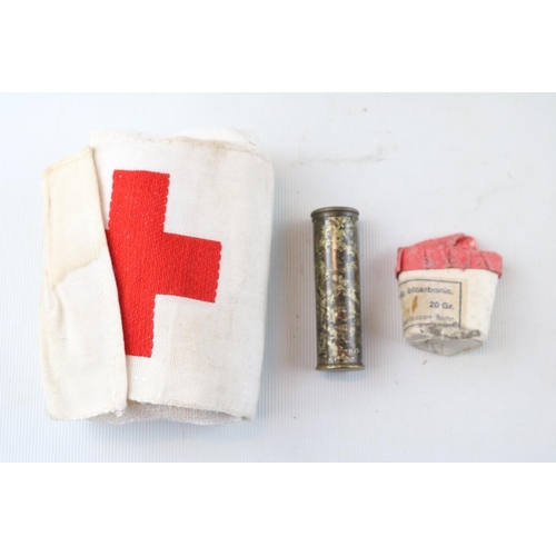 233 - French Individual Combat Rations, Leather German First Aid kit, Canvas Cutlery set, Compact and a Co... 