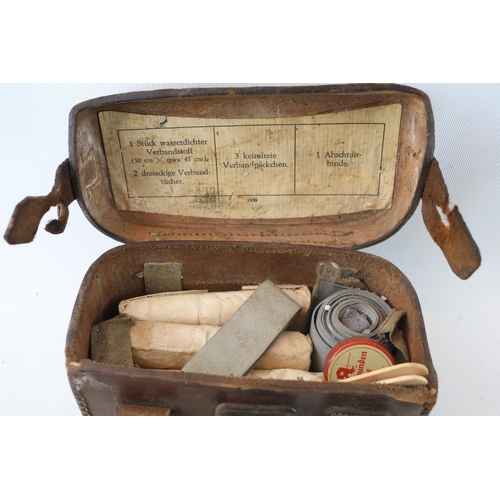 233 - French Individual Combat Rations, Leather German First Aid kit, Canvas Cutlery set, Compact and a Co... 