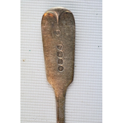 245 - Collection of 19thC Silver Spoons and a Mother of Pearl Silver bladed fruit knife 122g total weight