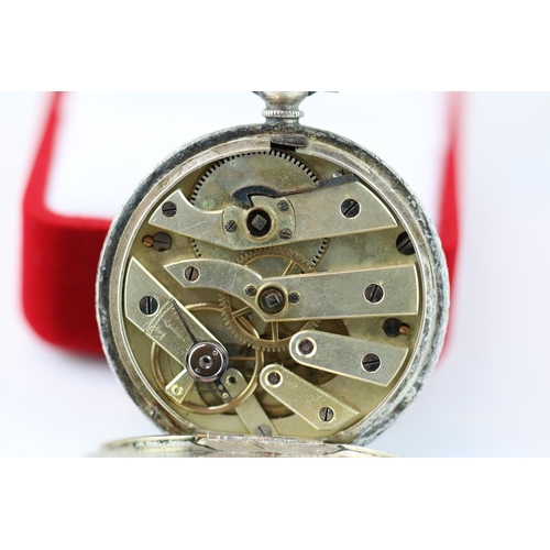 249 - European Silver Ladies pocket watch with roman numeral dial and key