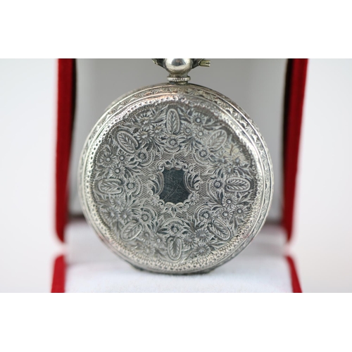 249 - European Silver Ladies pocket watch with roman numeral dial and key