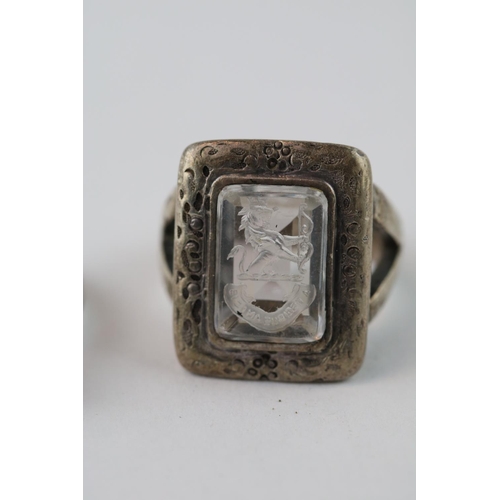 261 - Ladies White Gold with Blue Cut stone setting Size M and a 19thC Silver Rock Crystal Rampant Lion se... 