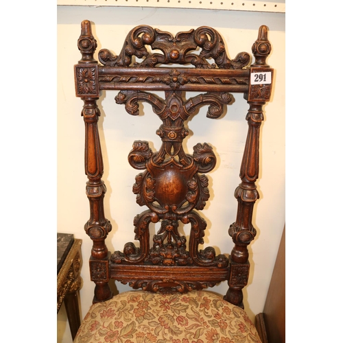 291 - Early 19thC Carved back oak chair of foliate and fluted design