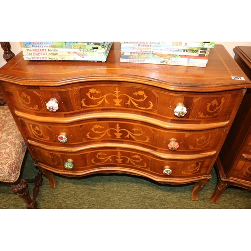 292 - Pair of 20thC Serpentine fronted 3 drawer chests with later Ceramic handles