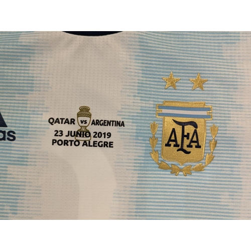 53 - Argentina Messi Match Worn Shirt Copa America 2019 Match Qatar X Argentina Authentic Conmebol Patche... 