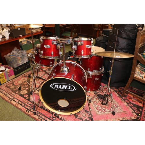 173 - Mapex Drum Set 005819 with travelling cases and assorted accessories