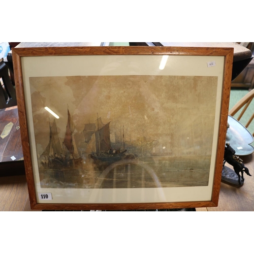 110 - Framed Watercolour of Fishing Boats signed to bottom right