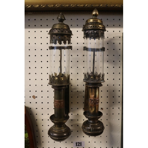 121 - Pair of GWR Brass Wall mounted Carriage Lamps