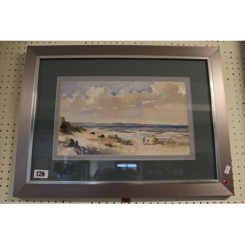 126 - Framed Watercolour of a Beach scene and assorted Prints