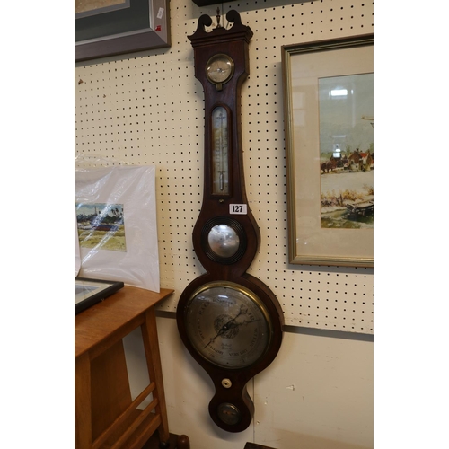 127 - 19thC Walnut Barometer by Dobell of Yeovil