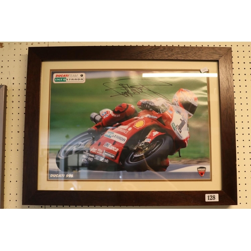 128 - Carl Fogarty Ducati 996 Signed photographic print with COA dated 2002