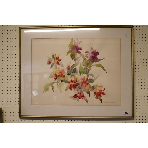 132 - Hannah Achtenberg b.1945 American artist watercolour floral study framed and mounted