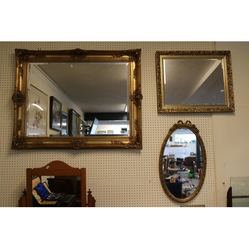 138 - Ornate Gilt framed wall mirror with bevel edge and 2 other Gilt framed mirrors