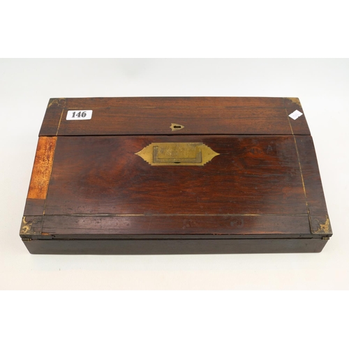 146 - Rosewood Veneered tabletop writing slope with Brass fittings