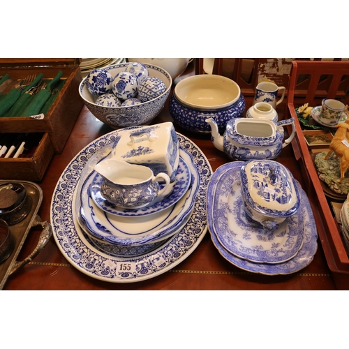 155 - Collection of 19thC and later Blue & White ceramics inc. Adams Chinese Bird Bowl, Moore and Sons Cha... 