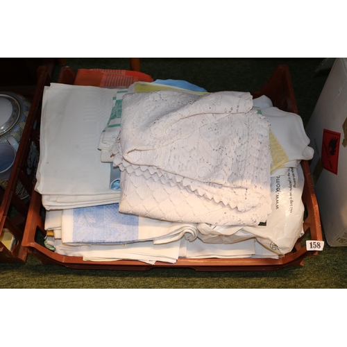 158 - Large Tray of assorted Vintage Table clothes and Linen