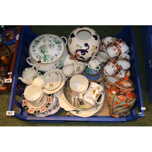 167 - Large Tray of assorted Ceramics inc. Crown Staffordshire Kowloon, Masons etc