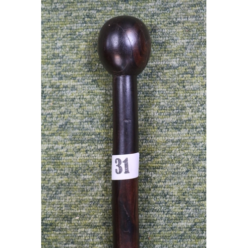 31 - Good quality African Blackwood walking Cane 93cm in Length