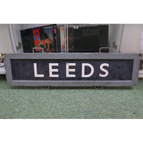 45 - Railwayana; Railway handheld sign for Leeds with wooden and metal frame. 107cm in Length