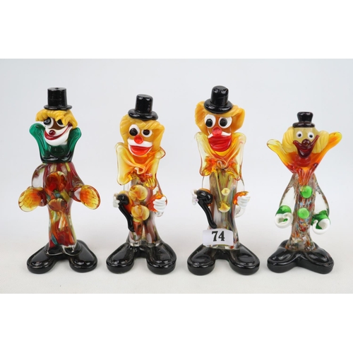 74 - 4 Murano Clowns, one with paper label to base