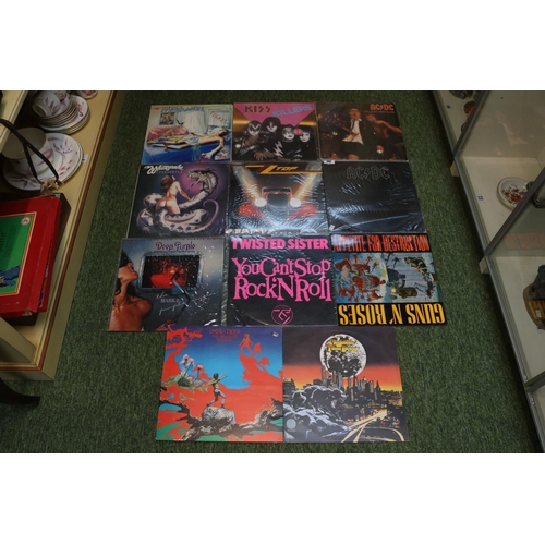 90 - Collection of Vinyl Records to include AC DC, Kiss ZZ Top, Deep Purple etc