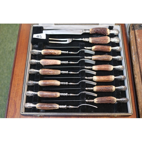 95 - Butlers of Sheffield Antler Handled Teak Knife and Fork set