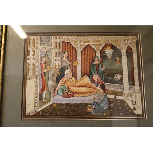 98 - Large Hand painted on Silk Middle eastern painting and 3 related pictures