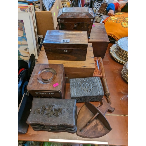 119 - 19thC Rosewood Tea Caddy, Anglo Indian Jewellery box and assorted boxes