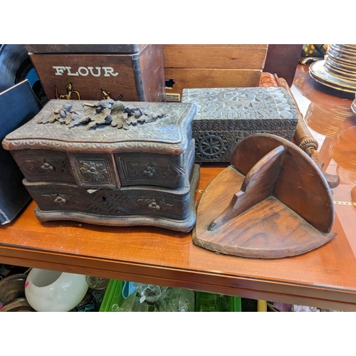 119 - 19thC Rosewood Tea Caddy, Anglo Indian Jewellery box and assorted boxes