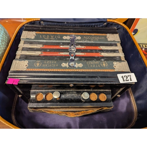 127 - Ludwig Pine Tree Accordion in travel case