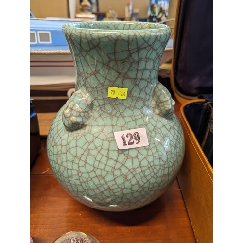 129 - Early 20thC Japanese Crackle glaze vase with impressed mark to base